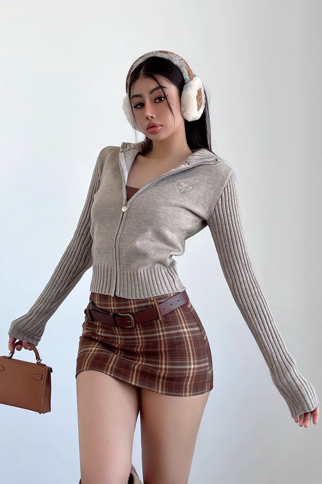 Fashion High Neck Knitwear Zip Coat