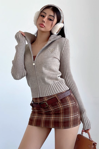 Fashion High Neck Knitwear Zip Coat