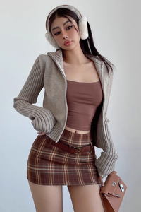 Fashion High Neck Knitwear Zip Coat