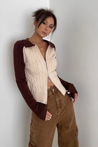 Women's Zip Detail Cable Knit Cardigan Sweater Outwear