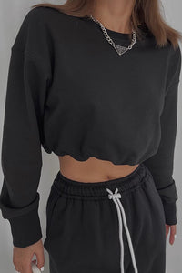 Women's Crew Neck Long Sleeve Crop Sweater
