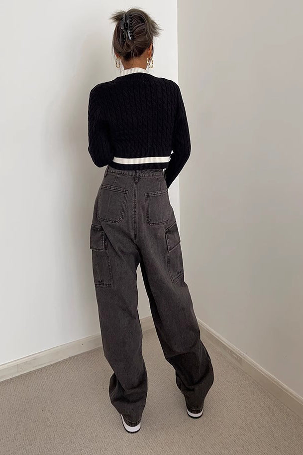 Women's Contrast Fashion Cable Knit Crop Sweater