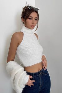 Women's Rib-knit Shawl Jacet & Mock Neck Vest Two Piece Set