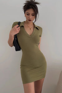 Women's Sexy Wrap V Neck Ribbed Bodycon Dress
