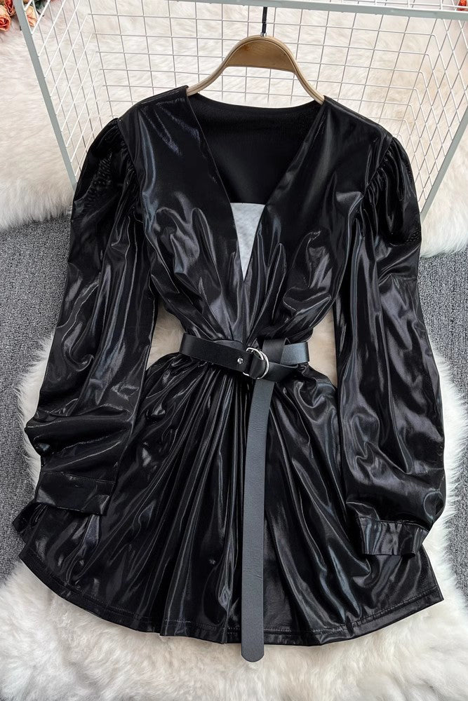 Fashion Women V-Neck Long Sleeve Ruffle Mini Dress – TOP SHOW