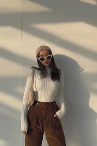 Women's Solid Rib-knit Mock Neck Sweater