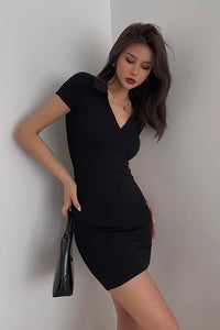 Women's Sexy Wrap V Neck Ribbed Bodycon Dress