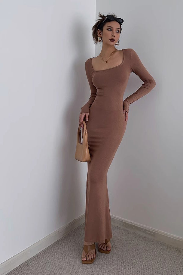Solid Scoop Neck Flared Hem Bodycon Dress – TOP SHOW