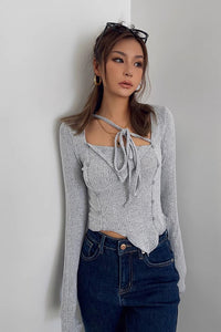 Women's Asymmetrical Hem Rib-knit Sweater Tops Shirt