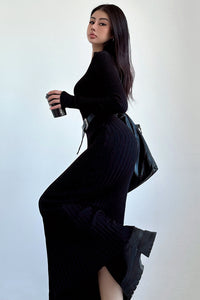 Fashion V-Neck Long Sleeve Knit Sweater Dress