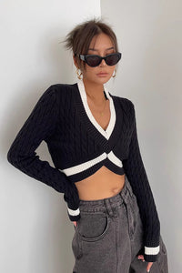 Women's Contrast Fashion Cable Knit Crop Sweater