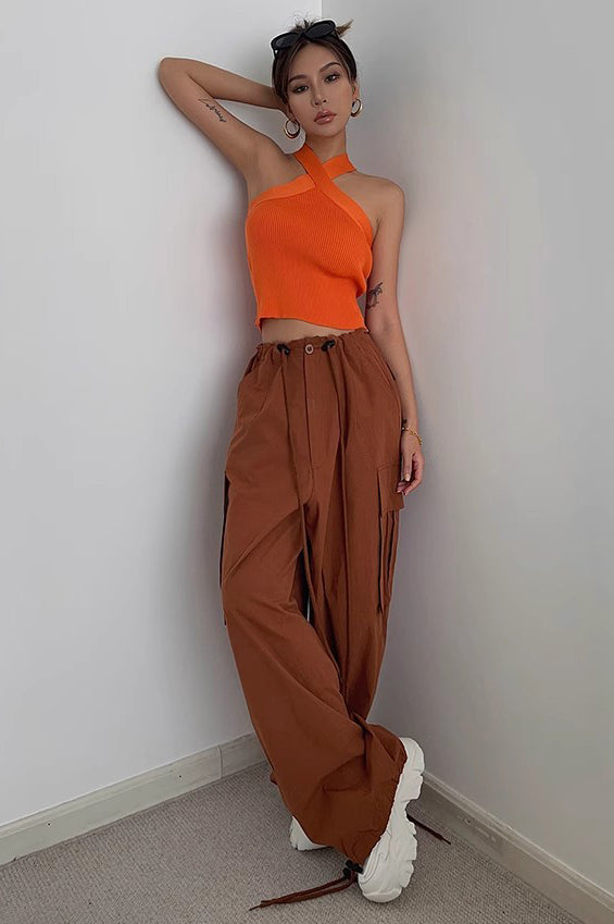 Zip Detail Drawstring Waist Cargo Pants – TOP SHOW