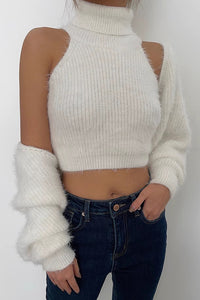Women's Rib-knit Shawl Jacet & Mock Neck Vest Two Piece Set