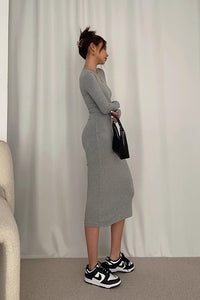 Women's Sexy Crew Neck Long Sleeve Bodycon Dress