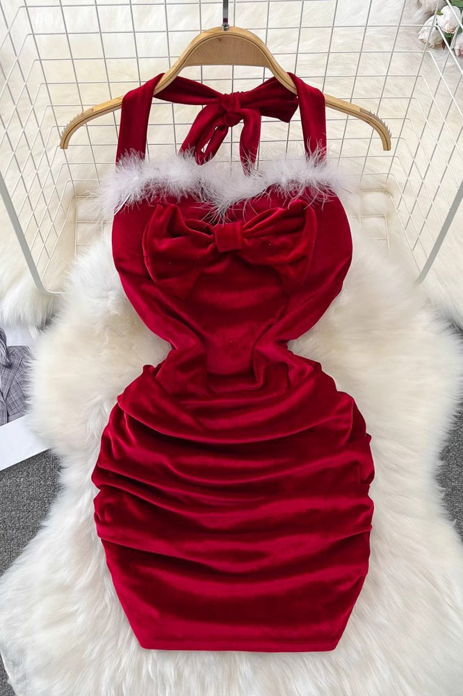 sexy christmas mini dress Women Bow Strappy – TOP SHOW a matching santa hat Sunset In Sorrento Satin Color:Soft Ivory full sequin