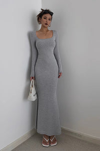 Women's Sexy Scoop Neck Long Sleeve Bodycon Dress