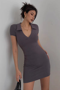 Women's Sexy Wrap V Neck Ribbed Bodycon Dress