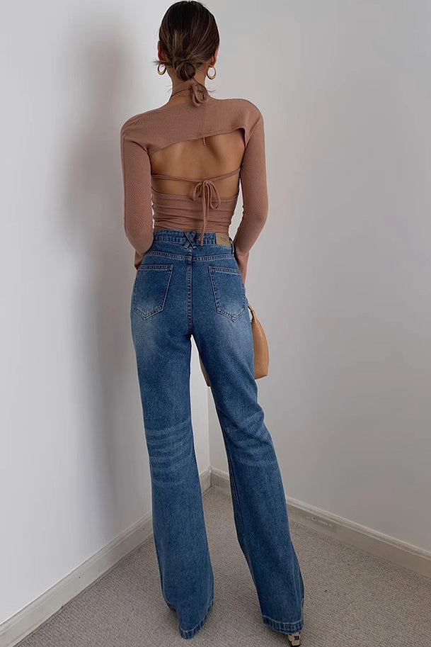 Women's Sexy Long Sleeve Ribbed Fitted Tops Shirt