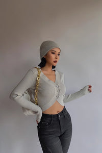 Women's Rib-knit Buttoned Front Crop Sweater