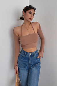 Women's Sexy Long Sleeve Ribbed Fitted Tops Shirt