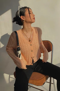 Women's Long Sleeve Cable Knit Button Cardigan Sweater Open Front Outwear Coat