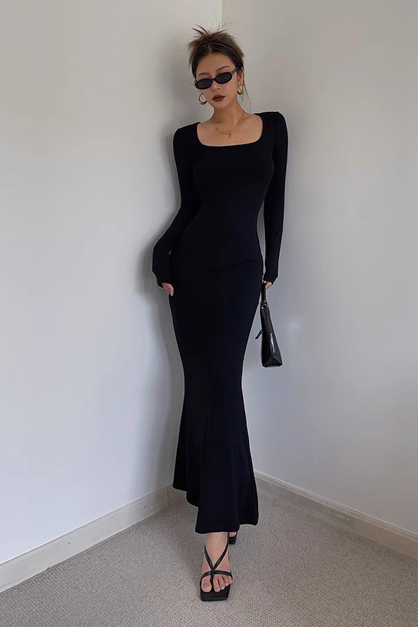 Women's Sexy Scoop Neck Long Sleeve Bodycon Dress