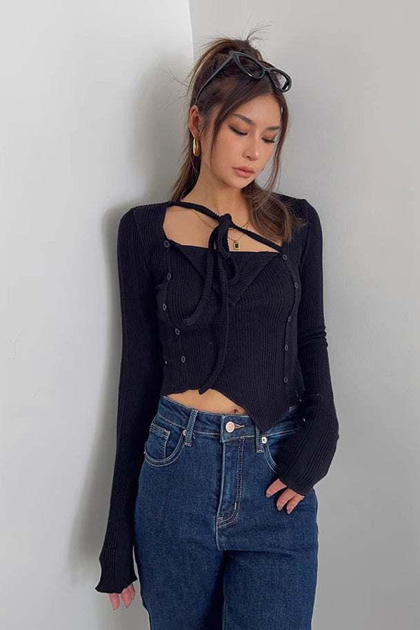 Women's Asymmetrical Hem Rib-knit Sweater Tops Shirt