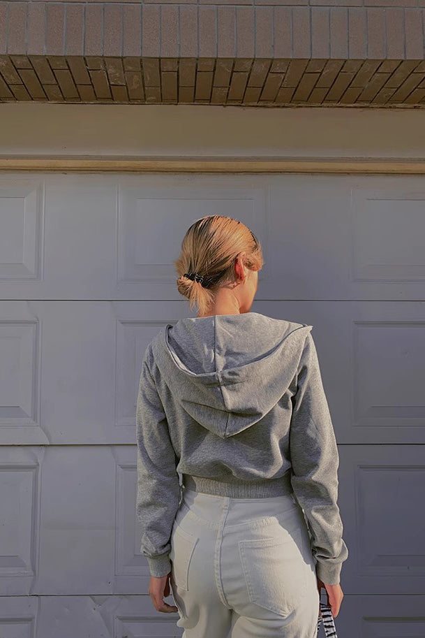 Solid Zip Up Front Crop Hooded
