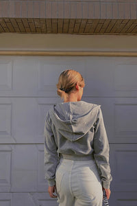 Solid Zip Up Front Crop Hooded