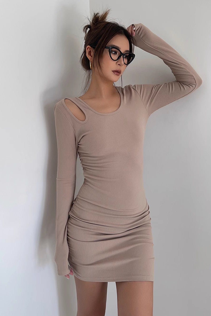 Women's Sexy Ribbed Long Sleeve Bodycon Dress
