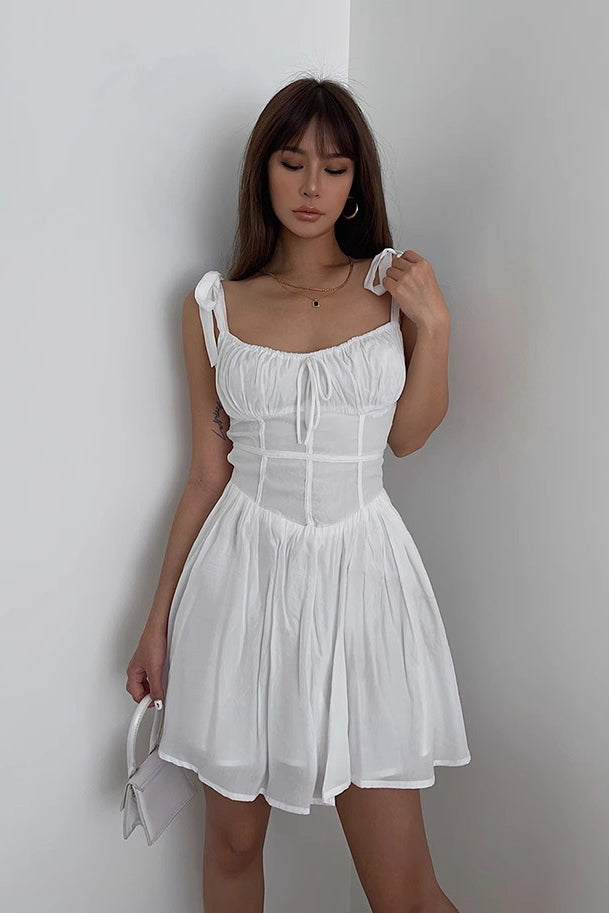 open lace back dress Women's Lace Up Pleated Ruffle Hem Dress – TOP SHOW