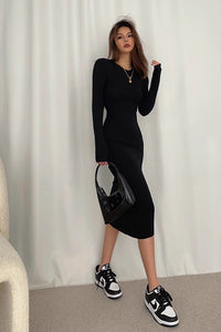 Women's Sexy Crew Neck Long Sleeve Bodycon Dress