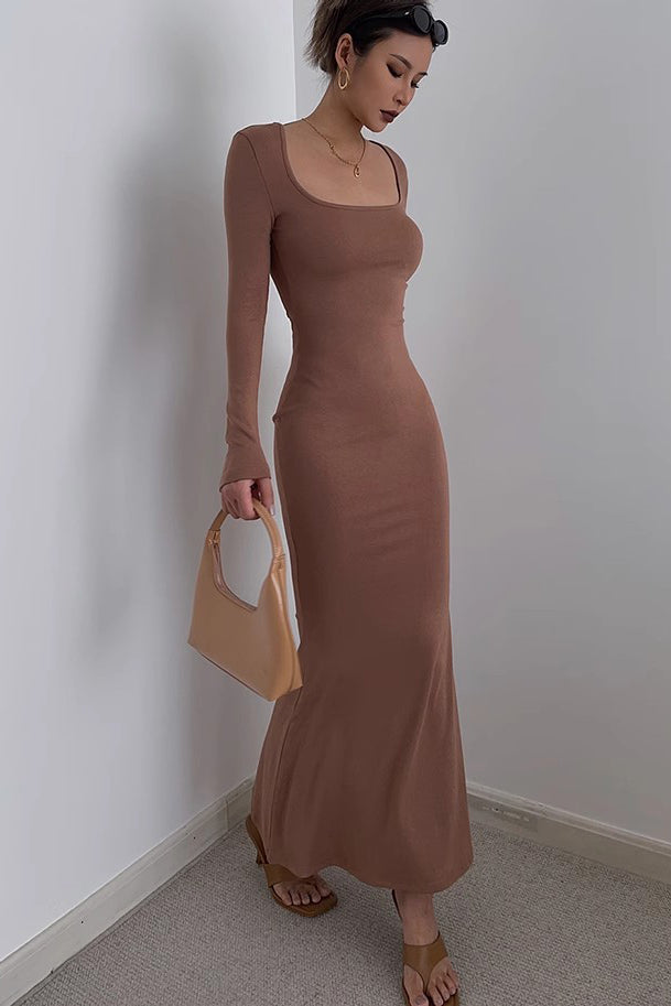 Solid Scoop Neck Flared Hem Bodycon Dress – TOP SHOW