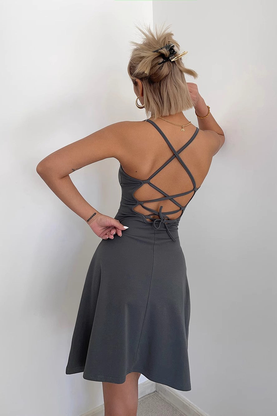 Women's Sexy Sleeveless Scoop Neck Lace Up Back Dress
