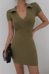 Women's Sexy Wrap V Neck Ribbed Bodycon Dress