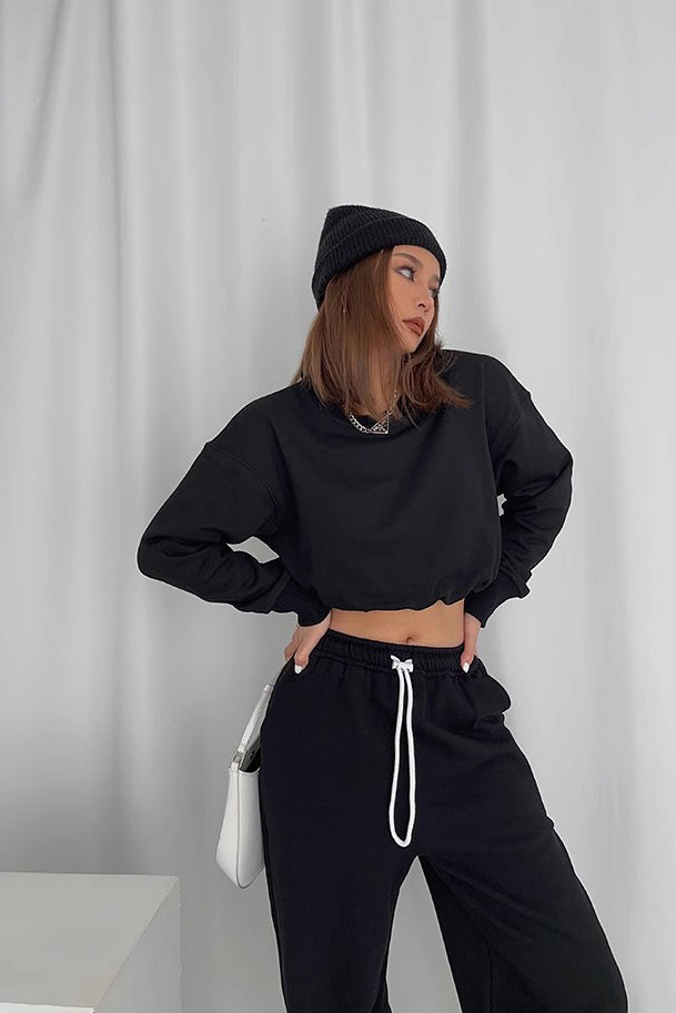 Women's Crew Neck Long Sleeve Crop Sweater