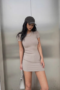 Women's Sexy Short Sleeve Crew Neck Bodycon Dress