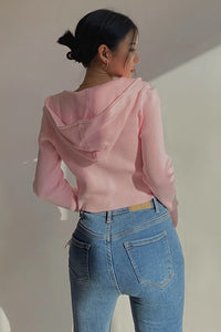 Rib-knit Zip Up Sweater Crop Top Shirt