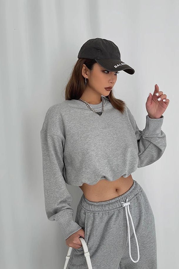 Women's Crew Neck Long Sleeve Crop Sweater