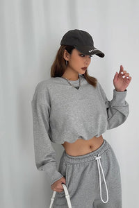 Women's Crew Neck Long Sleeve Crop Sweater