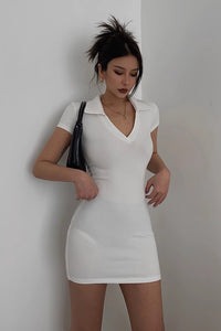Women's Sexy Wrap V Neck Ribbed Bodycon Dress