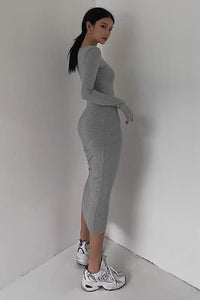 Women's Sexy Crew Neck Long Sleeve Bodycon Dress