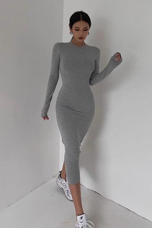 Women's Sexy Crew Neck Long Sleeve Bodycon Dress