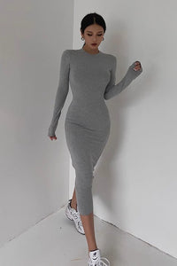 Women's Sexy Crew Neck Long Sleeve Bodycon Dress