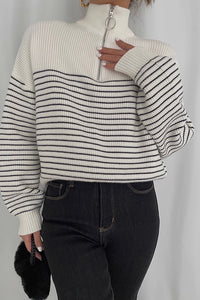 Women's Striped Print  Sweaters Fashion Zip Up Outwear Coats