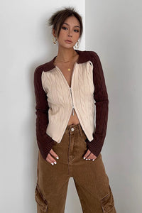 Women's Zip Detail Cable Knit Cardigan Sweater Outwear