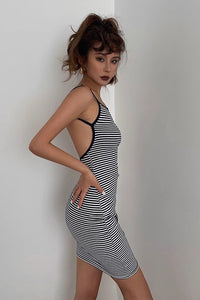 Women's Striped Print Backless Bodycon Dress