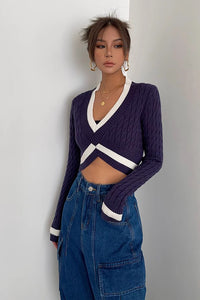 Women's Contrast Fashion Cable Knit Crop Sweater