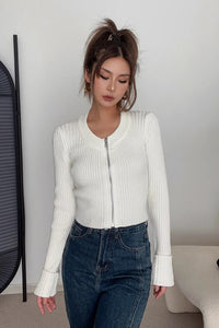 Women's Open Front Cardigan Sweaters Fashion Zip Detail Outwear