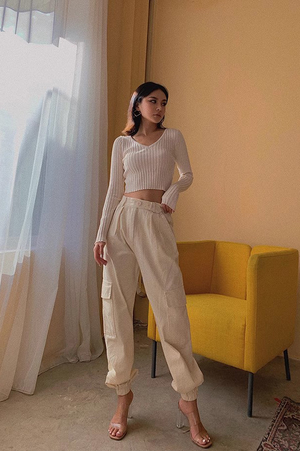 Women's Fashion Rib-knit Wrap V Neck Sweater